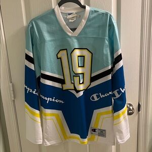 Champion Teal and White Hockey Jersey